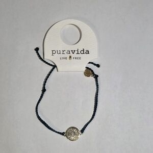 Pura Vida Navy Blue Waxed Bracelet with Gold Coin Charm
